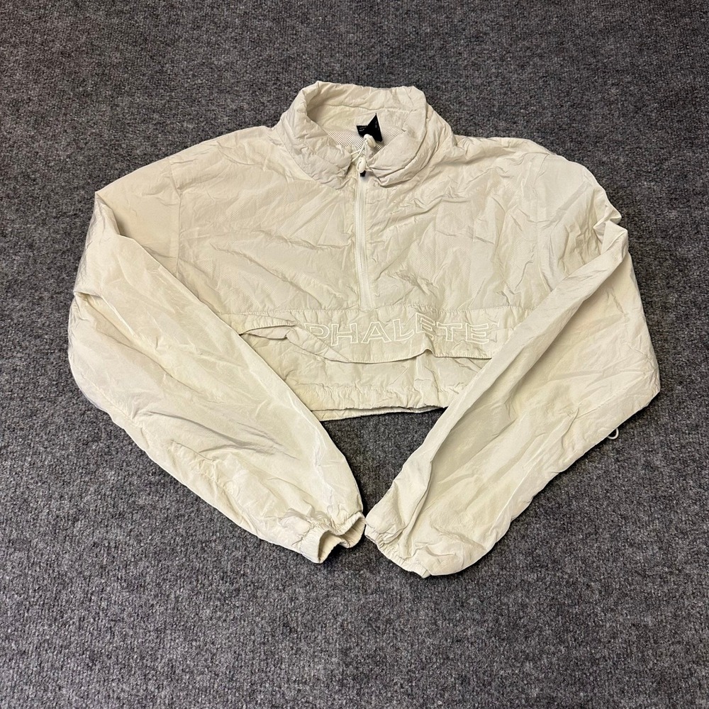 Alphalete Windbreaker Womens Size XS Cream Cropped Half Zip Mesh Lined Athletic